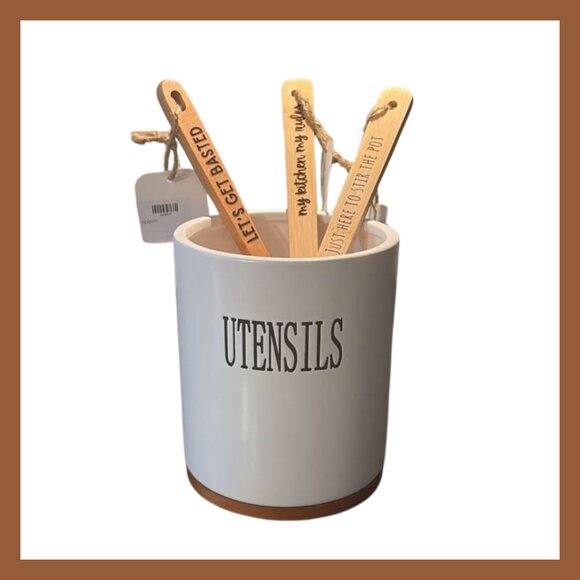 UTENSILS White Ceramic Crock Holder Kitchen Organizer Farmhouse Decor - Picture 1 of 3